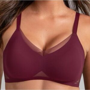 $69 Honeylove 3X CrossOver Bra Wireless Mesh Nylon Smooth Super Soft Burgundy